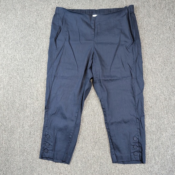 J. Jill Coastal Linen Blend Cropped Pants 2X Navy Blue Button Cuff Minimalist — photo 2